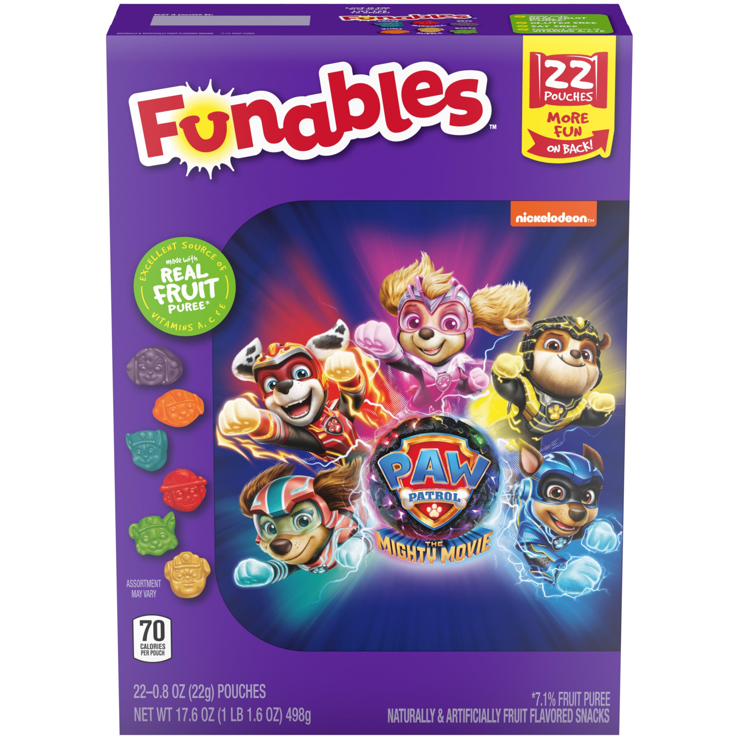 Funables PAW Patrol snacks are fat-free and vitamin-rich, ideal for busy days.