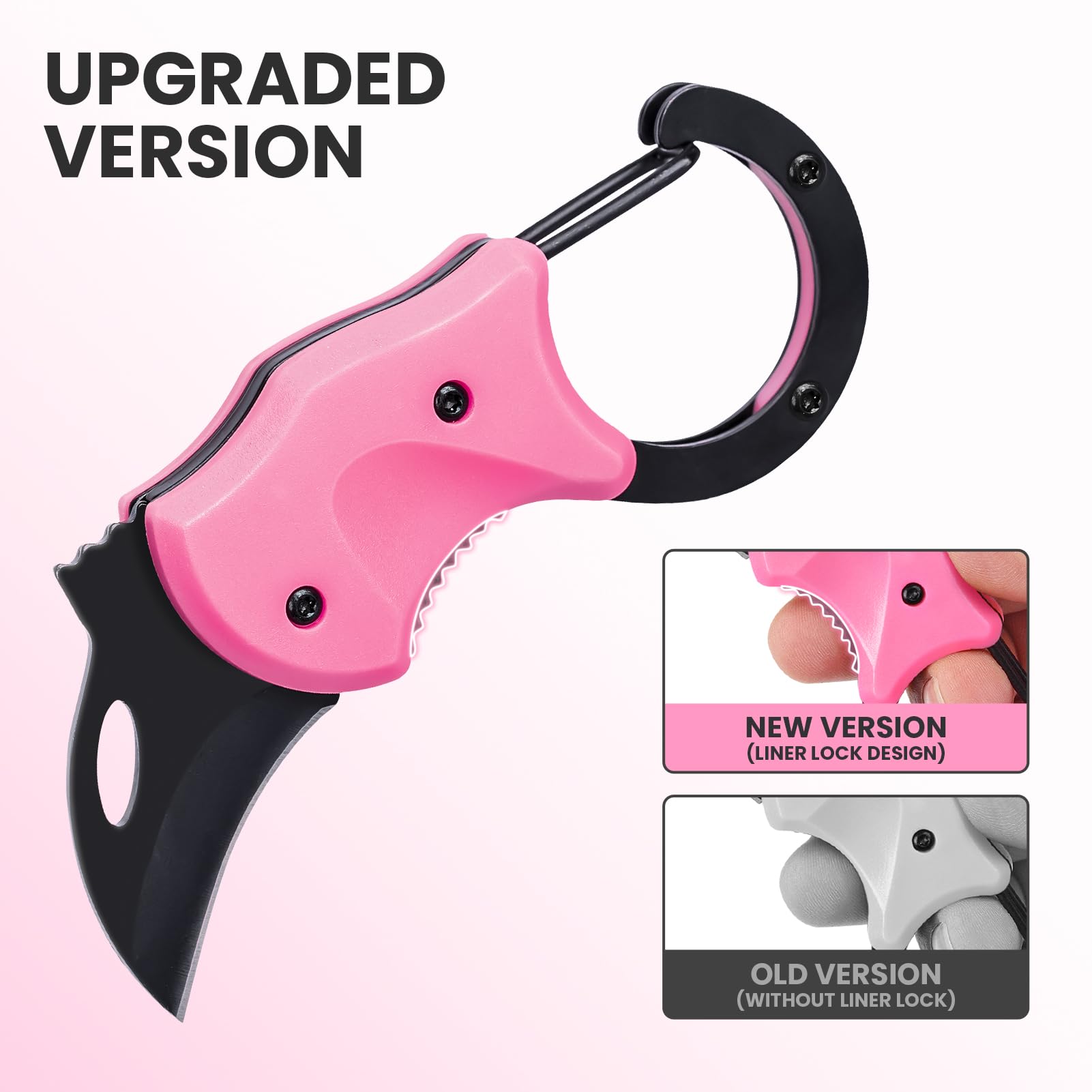 FUNBRO pink keychain knife close-up shows ABS handle and durability