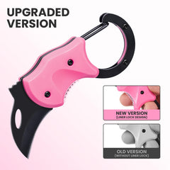 FUNBRO pink keychain knife close-up shows ABS handle and durability