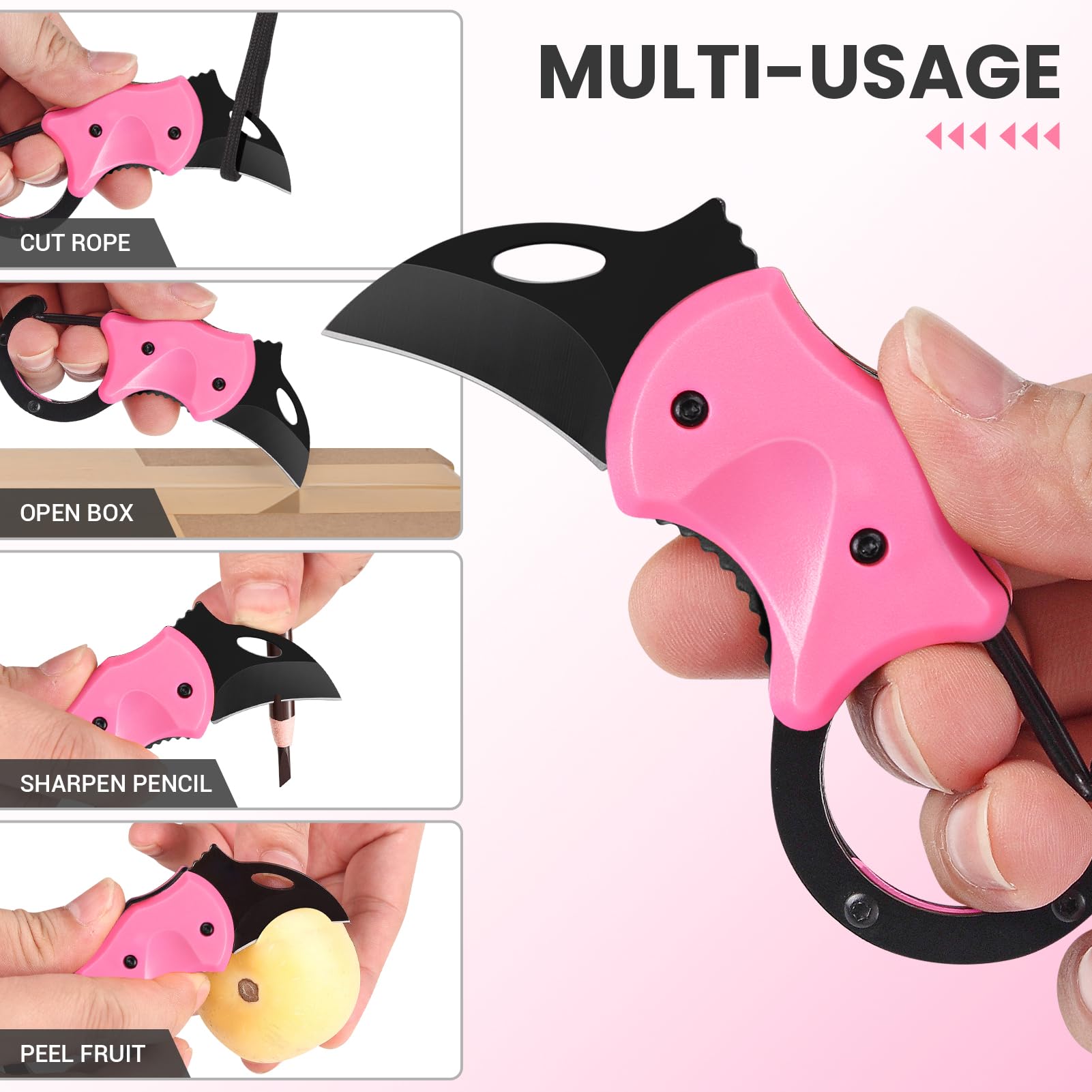 FUNBRO pink keychain knife folded on a keyring for safe portability