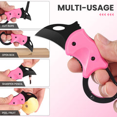 FUNBRO pink keychain knife folded on a keyring for safe portability
