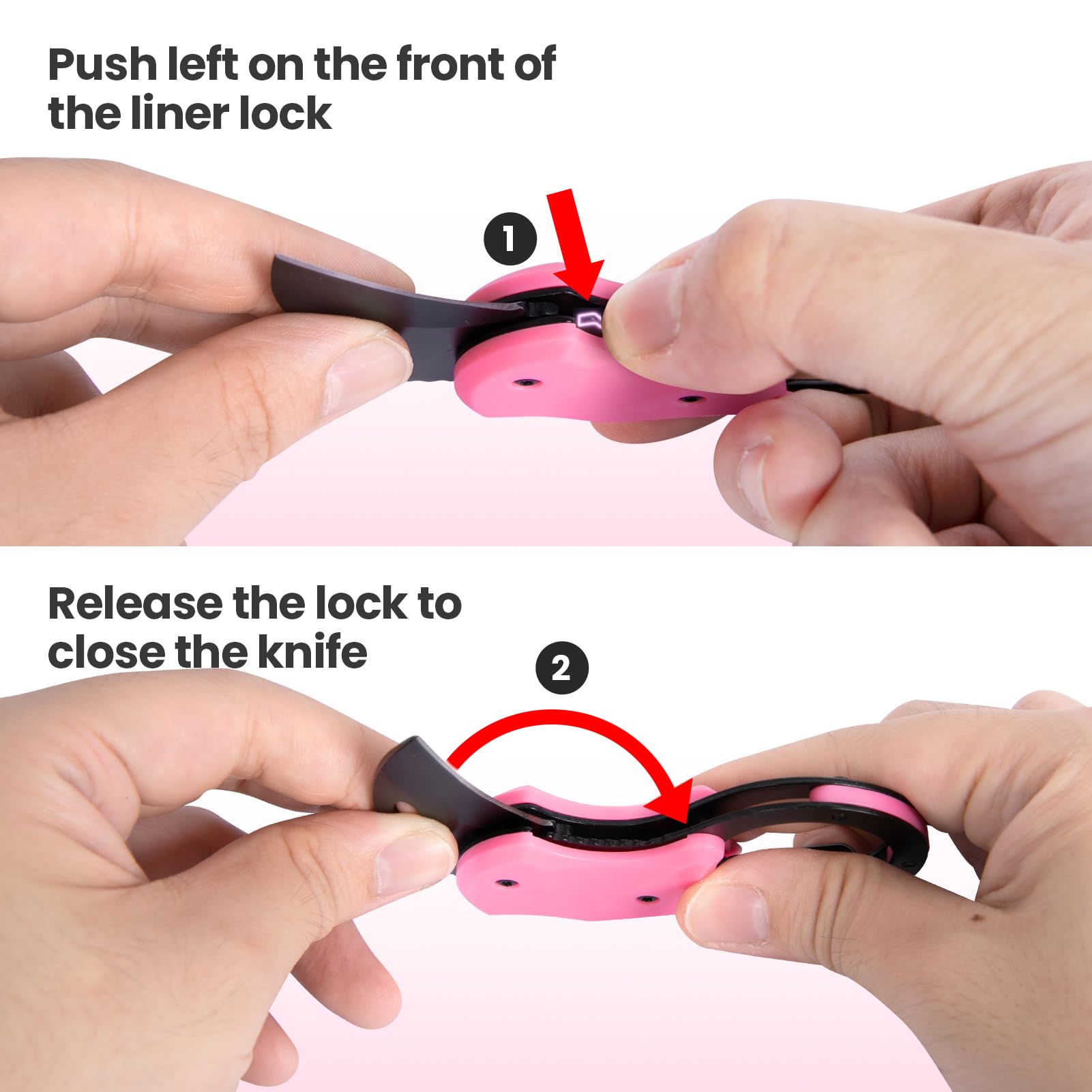 FUNBRO pink keychain knife in hand demonstrates ergonomic grip