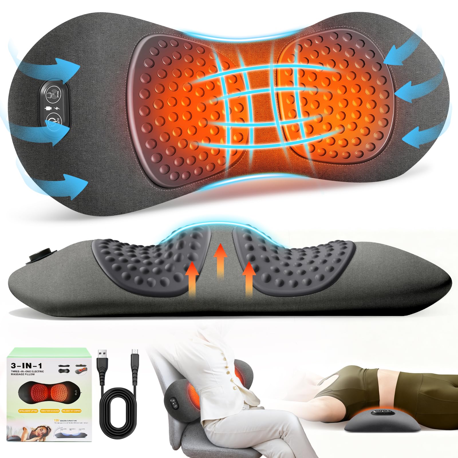FunBy 3-in-1 lumbar pillow close-up showing ergonomic design for daily back comfort.