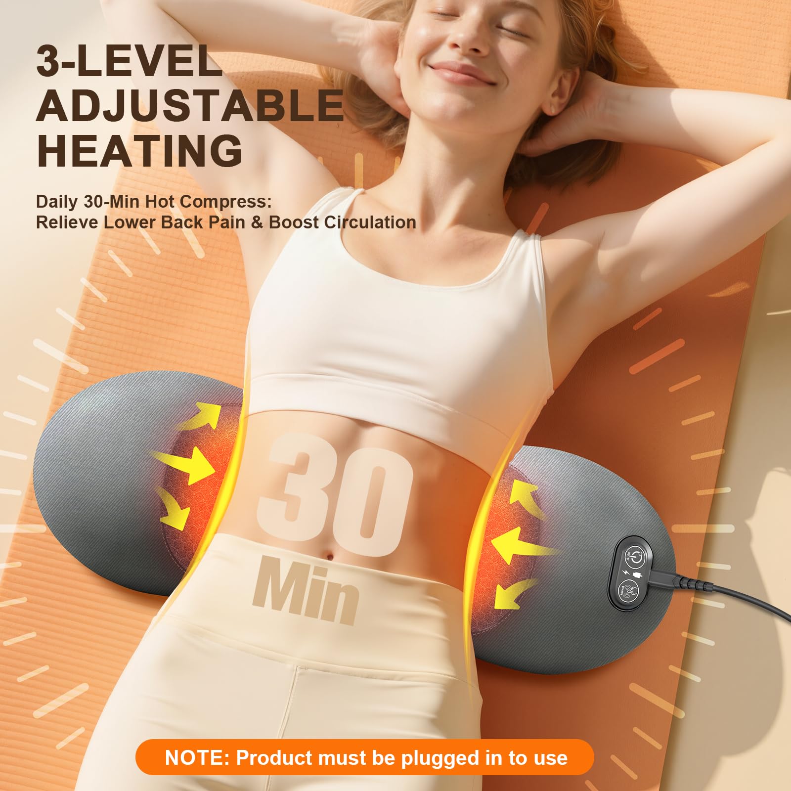 FunBy lumbar pillow electric traction shows safe waist stretching for posture support.
