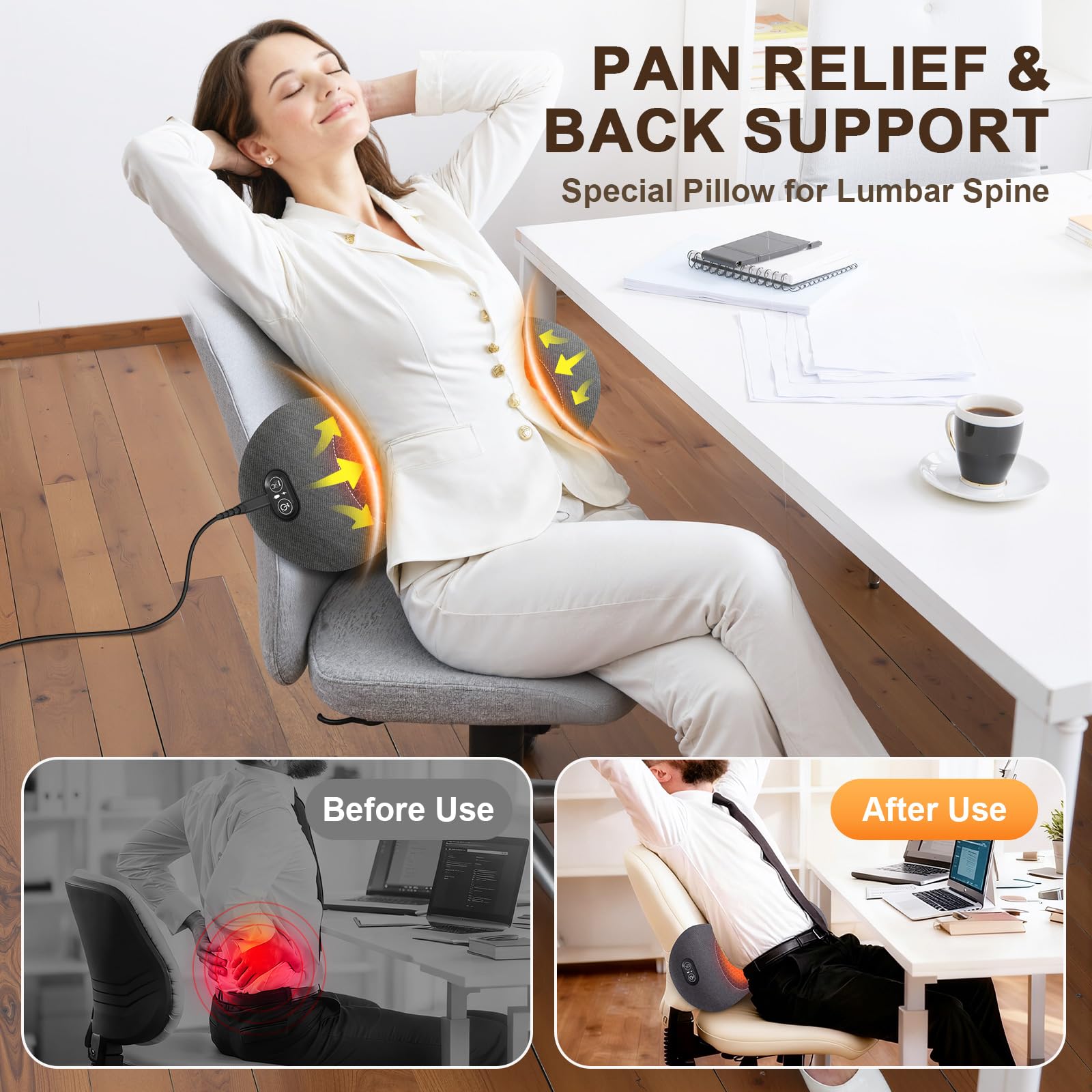 FunBy lumbar pillow storage bag keeps travel items organized.