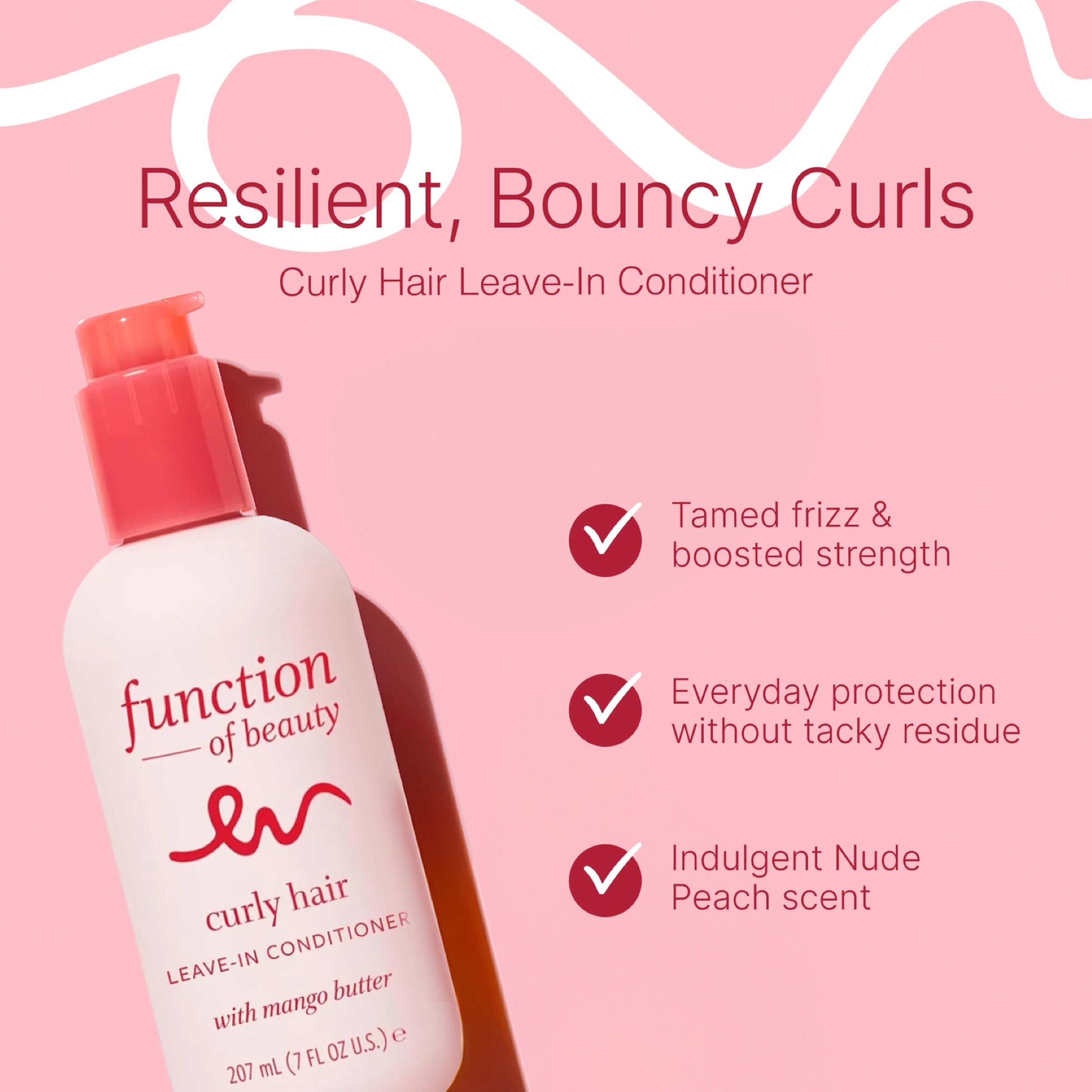 Function of Beauty Curly Leave-In applied to damp hair for frizz control.