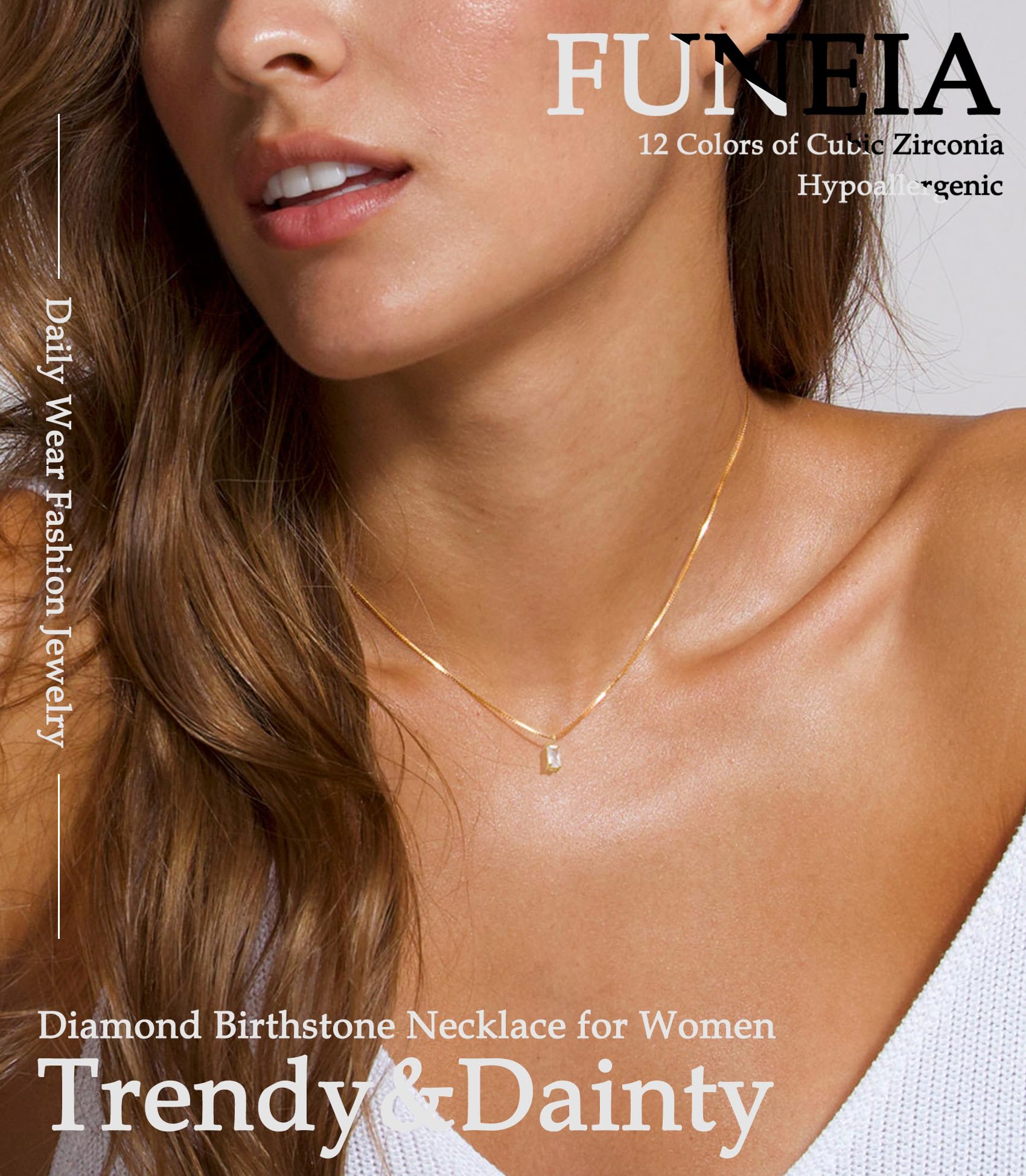 FUNEIA dainty gold-tone necklace with cubic zirconia offers everyday elegance.