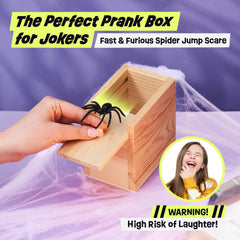 FunFamz Spider Prank Box wooden craftsmanship offers durability.