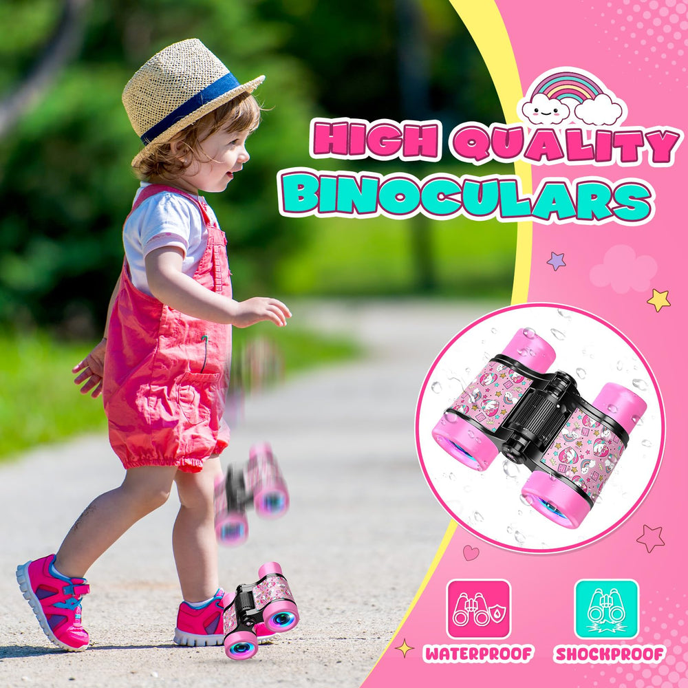 FunforFun Unicorn Binoculars with bird watching manual included for learning.