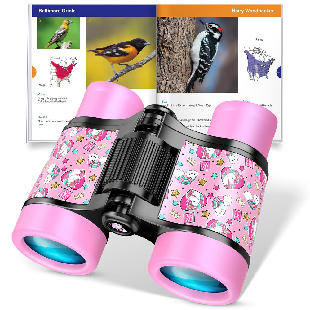 FunforFun Unicorn Binoculars pink front view for outdoor exploration.