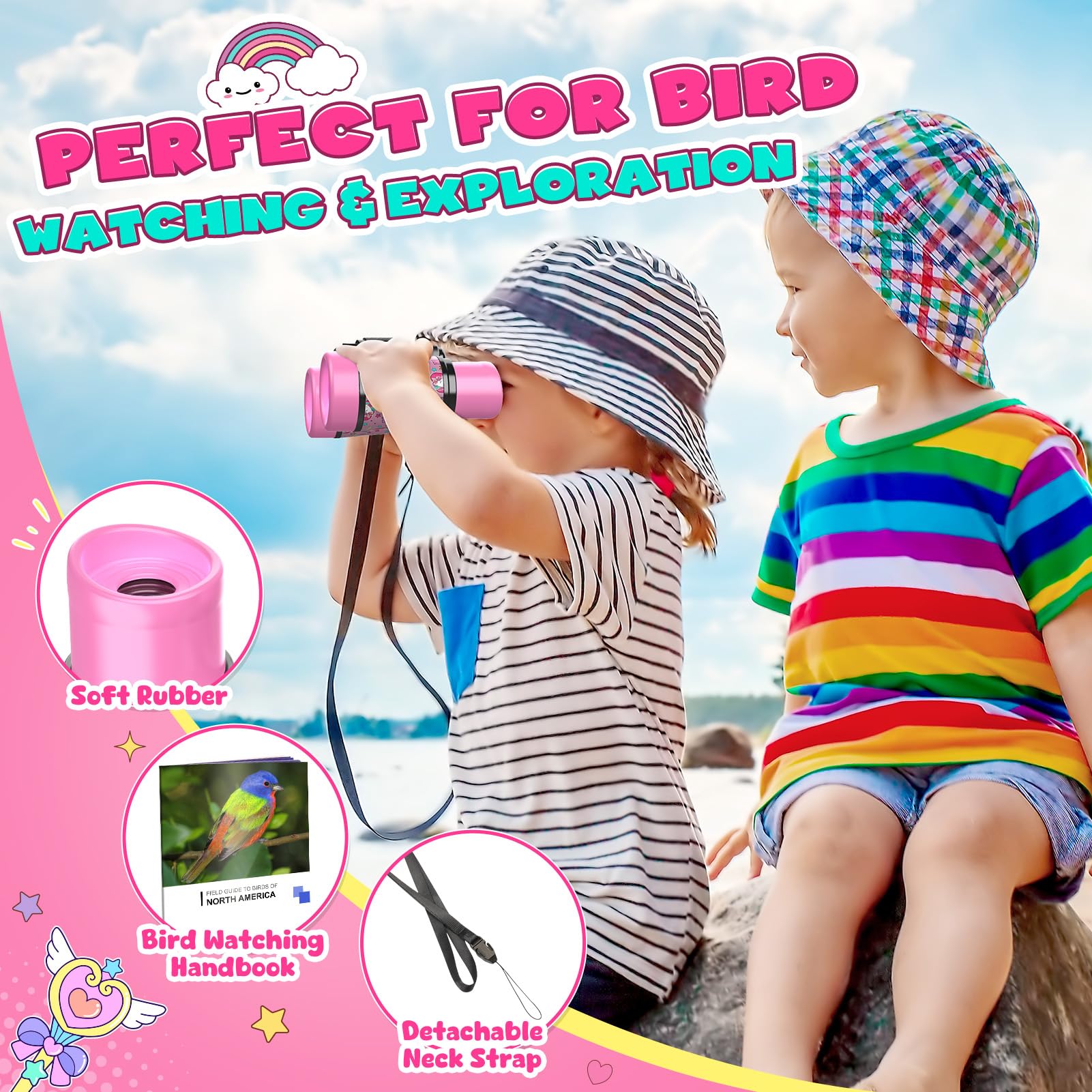 FunforFun Unicorn Binoculars pink side view shows compact, kid-friendly design.