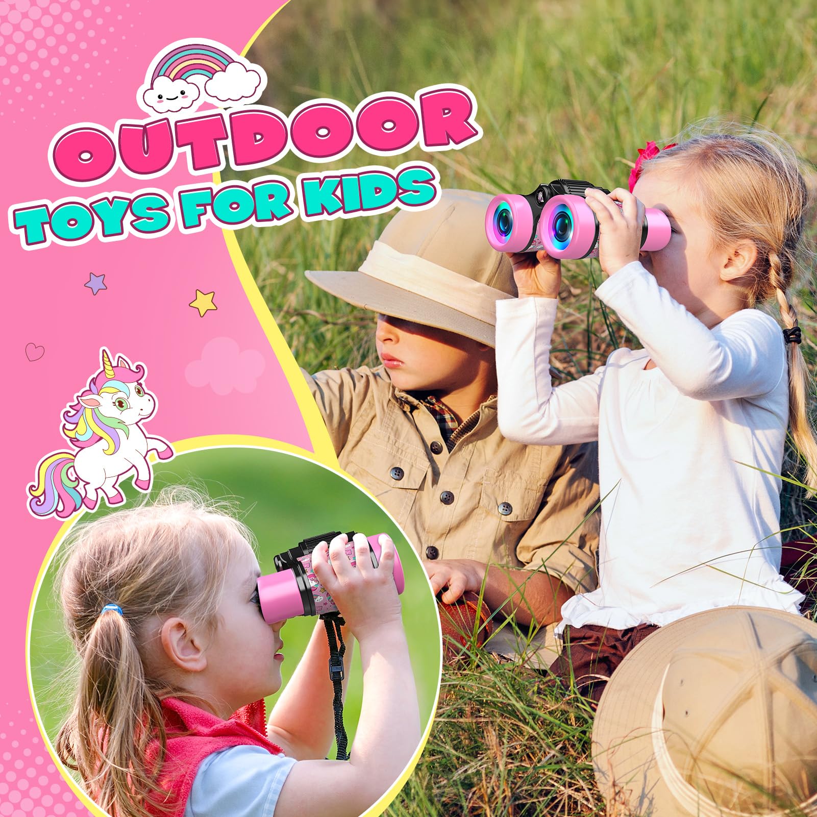 FunforFun Unicorn Binoculars soft rubber eyepiece offers comfortable viewing.