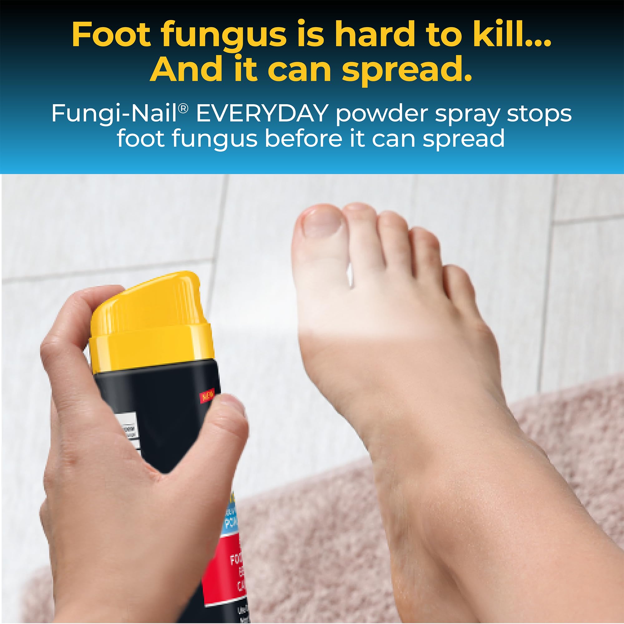 Fungi-Nail Everyday Powder Spray packaging highlights talc-free formula.