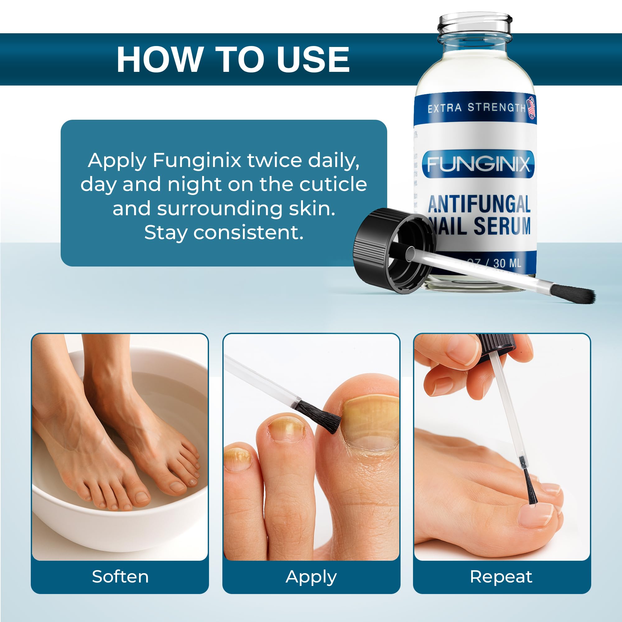 FUNGINIX built-in brush applies an even layer around the nail.