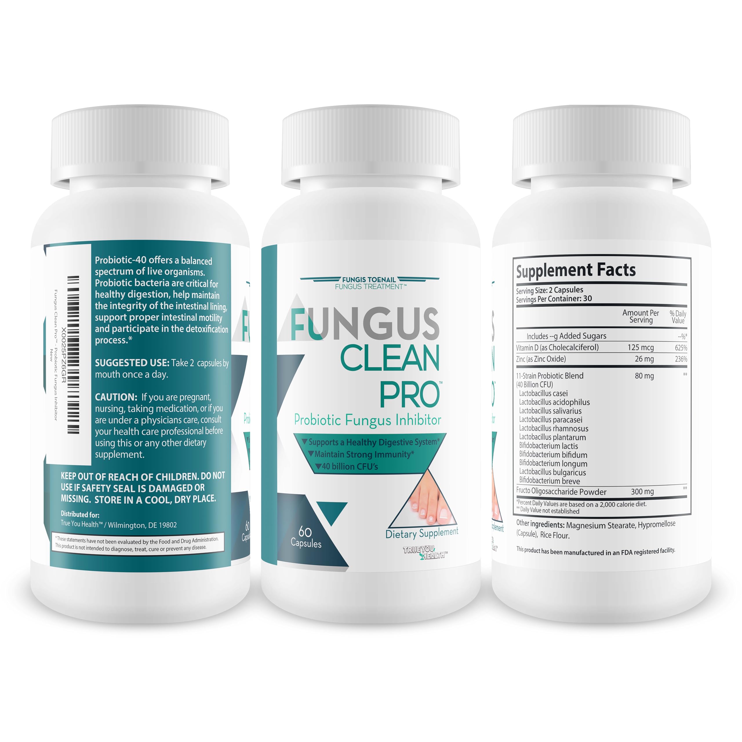 Fungis capsules with glass of water showing 40 Billion CFU per serving.