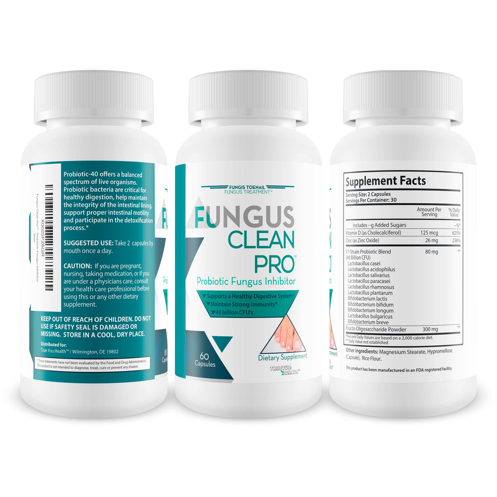 Fungis capsules with glass of water showing 40 Billion CFU per serving.