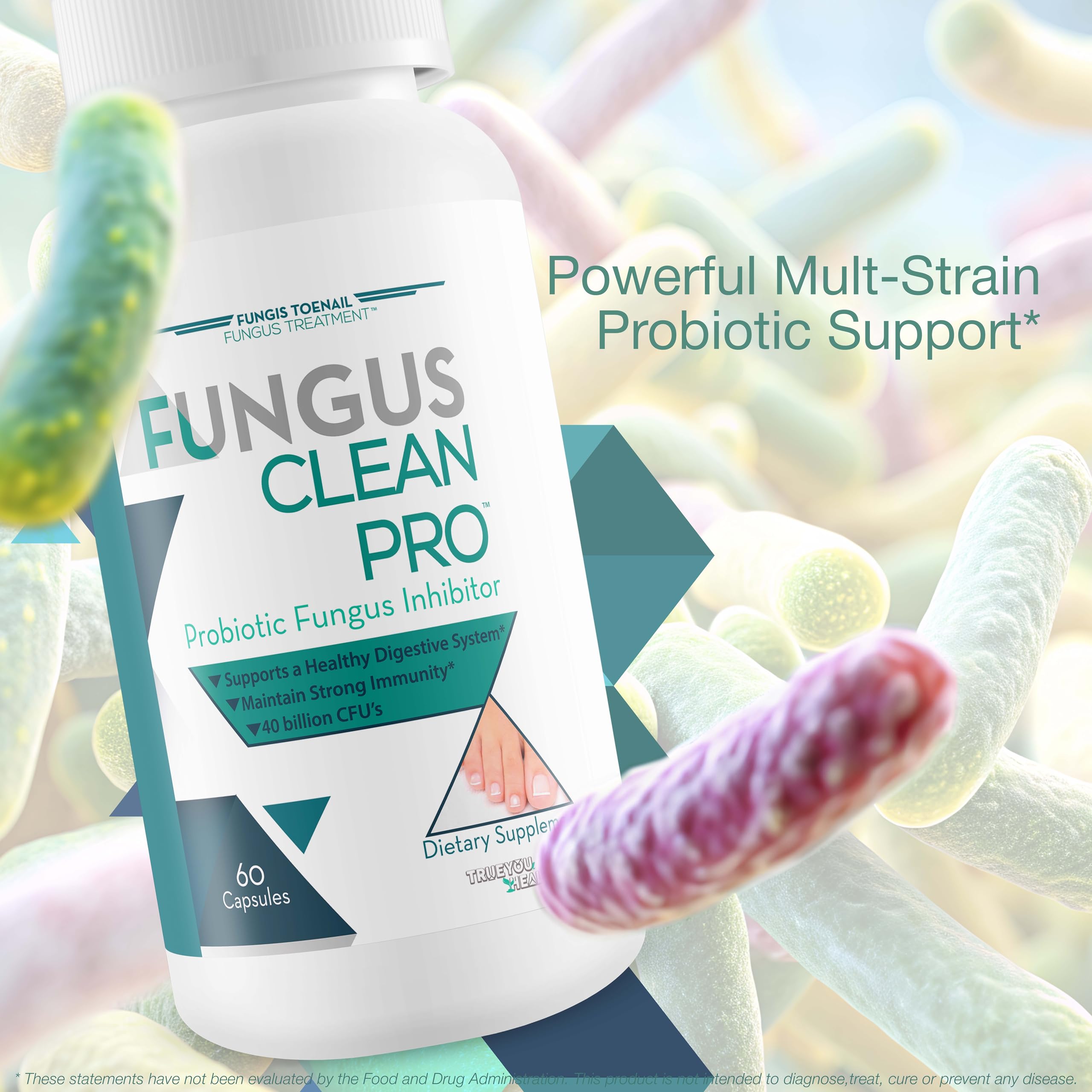 Fungis packaging graphic showing prebiotics boosting probiotic effectiveness.