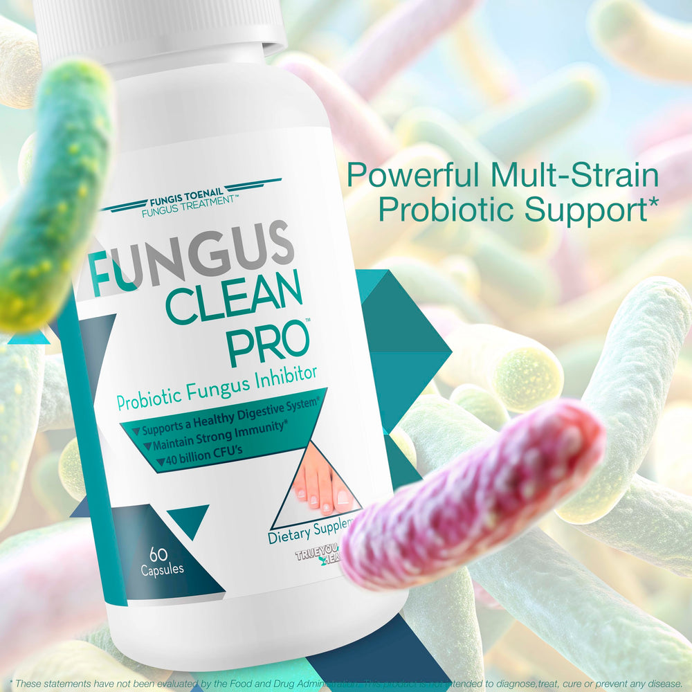 Fungis packaging graphic showing prebiotics boosting probiotic effectiveness.