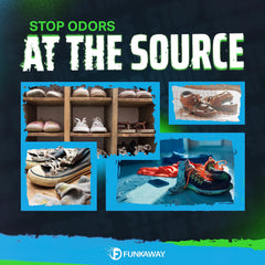 FunkAway odor eliminator spray for boots eliminates tough smells in bulky footwear without residue.