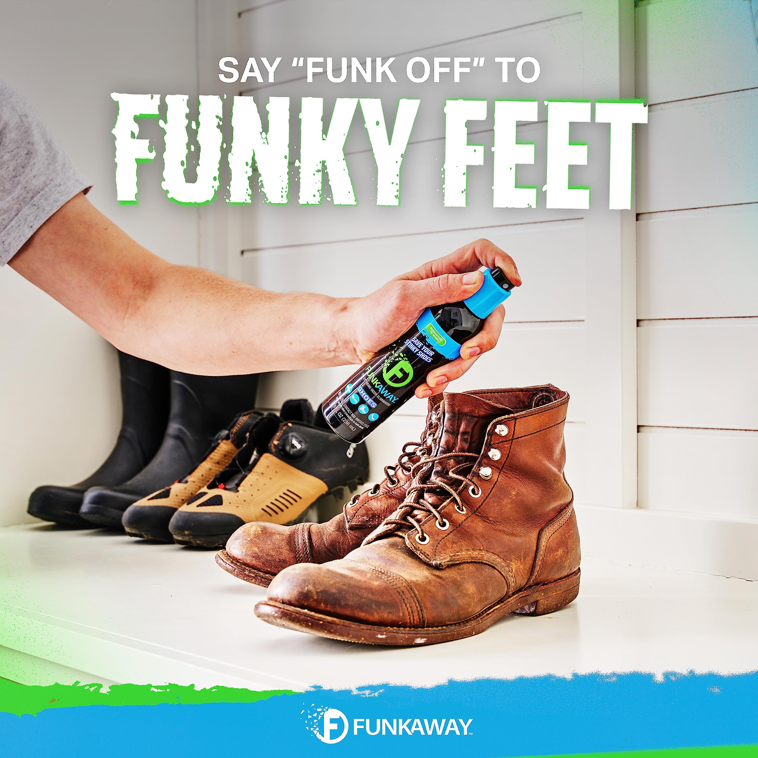 FunkAway odor eliminator spray for skates refreshes gear and prevents lingering odors.