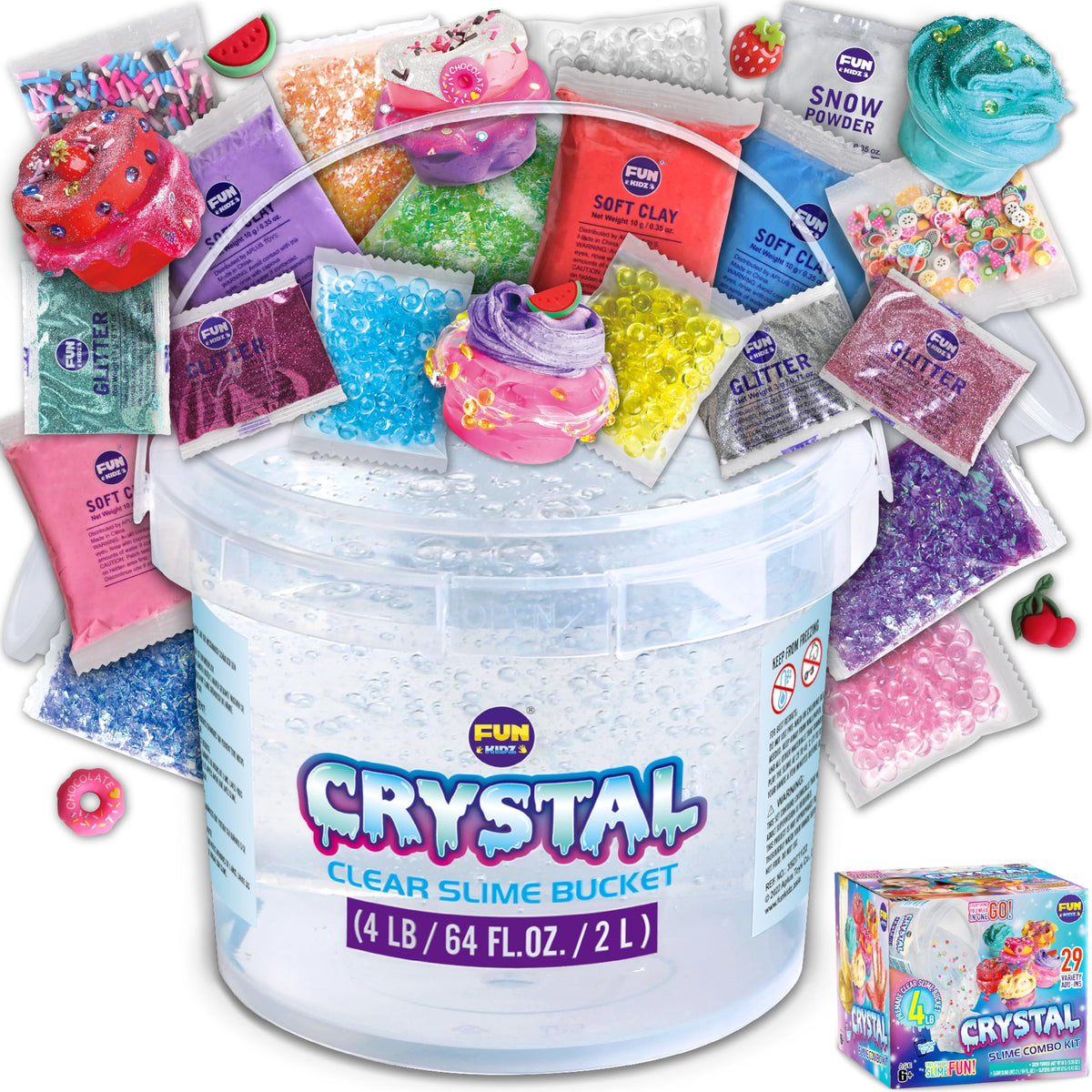 FUNKIDZ glassy clear slime bucket with 2000 ml, travel-friendly for on-the-go play.