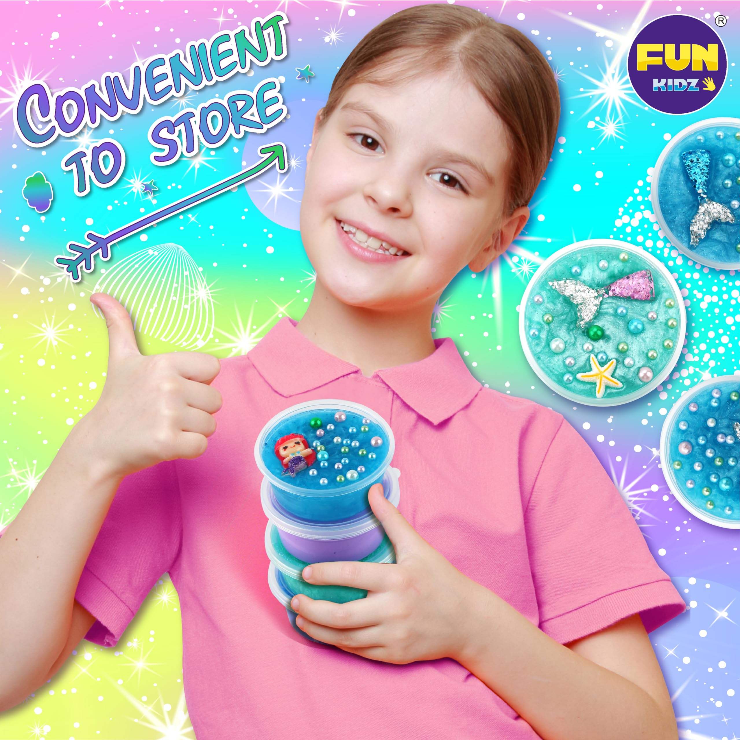 FunKidz Mermaid Slime Kit ocean box with handle for easy travel.