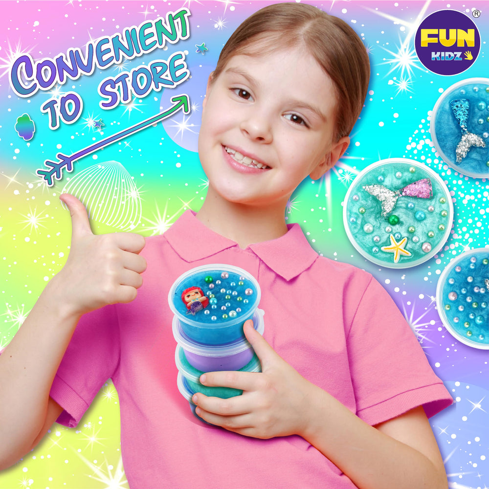 FunKidz Mermaid Slime Kit ocean box with handle for easy travel.
