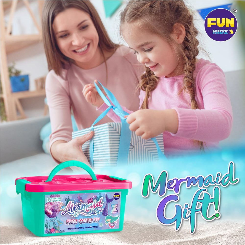 FunKidz Mermaid Slime Kit party pack fits classroom, camp, and birthday celebrations.