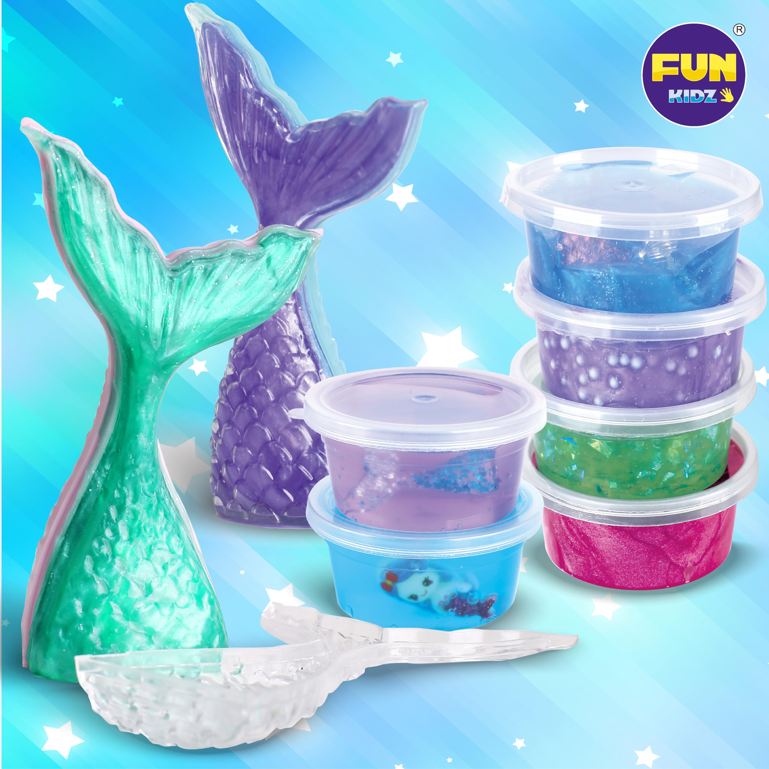 FunKidz Mermaid Slime Kit vanilla scent adds gentle fragrance during crafting.