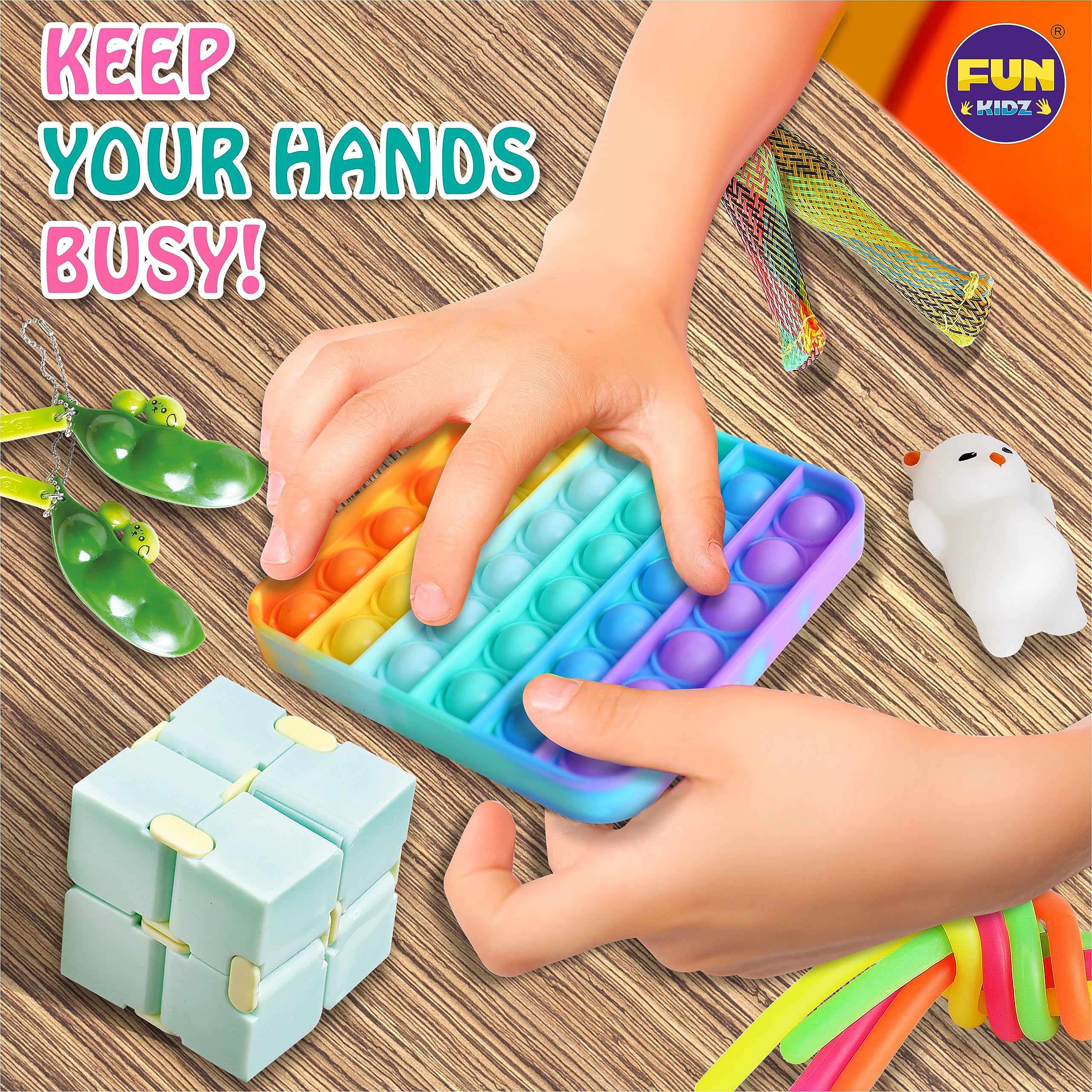 FunKidz Mochi squishies arranged for tactile stress relief