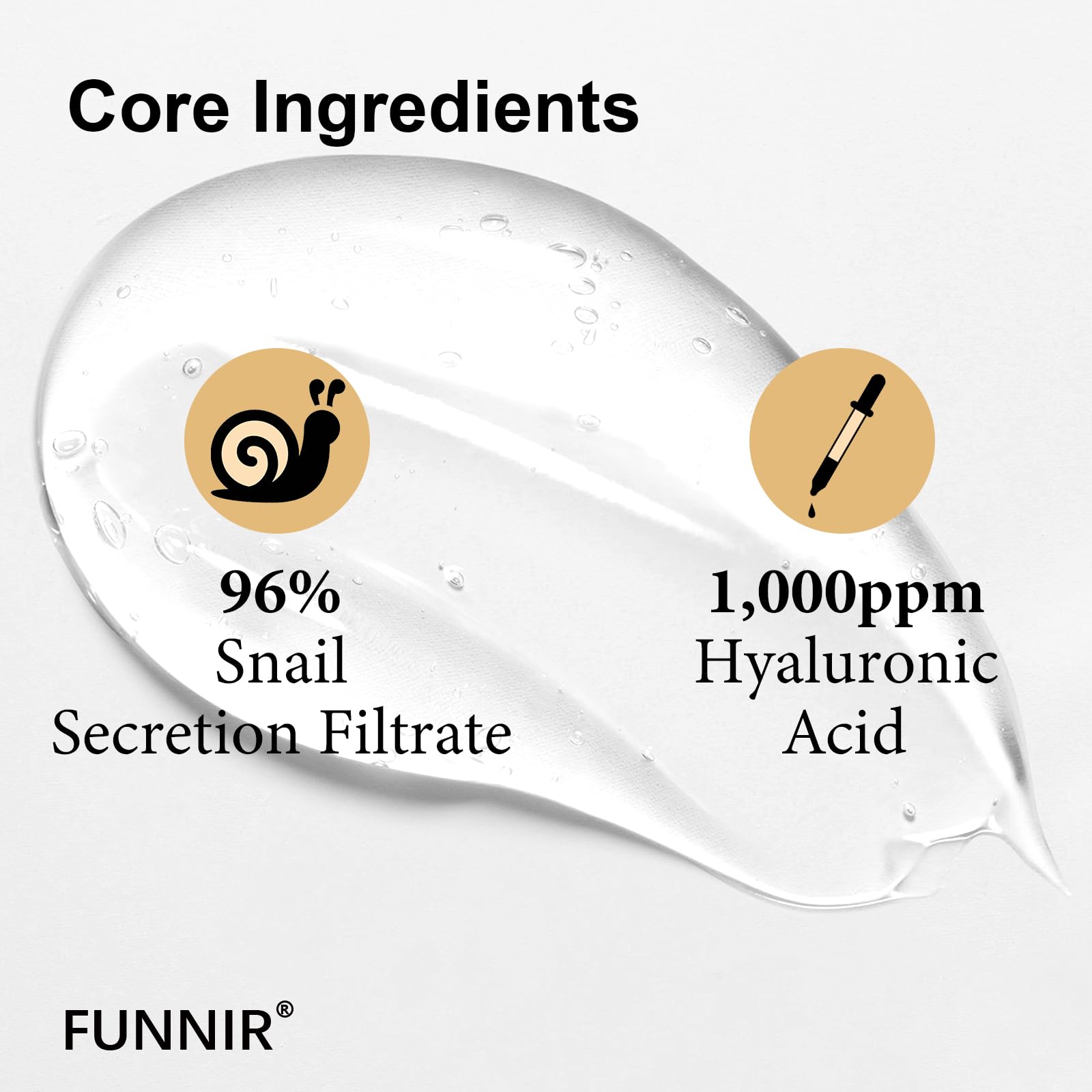 FUNNIR Snail Mucin 96% Essence swatch shows rich moisture without heaviness