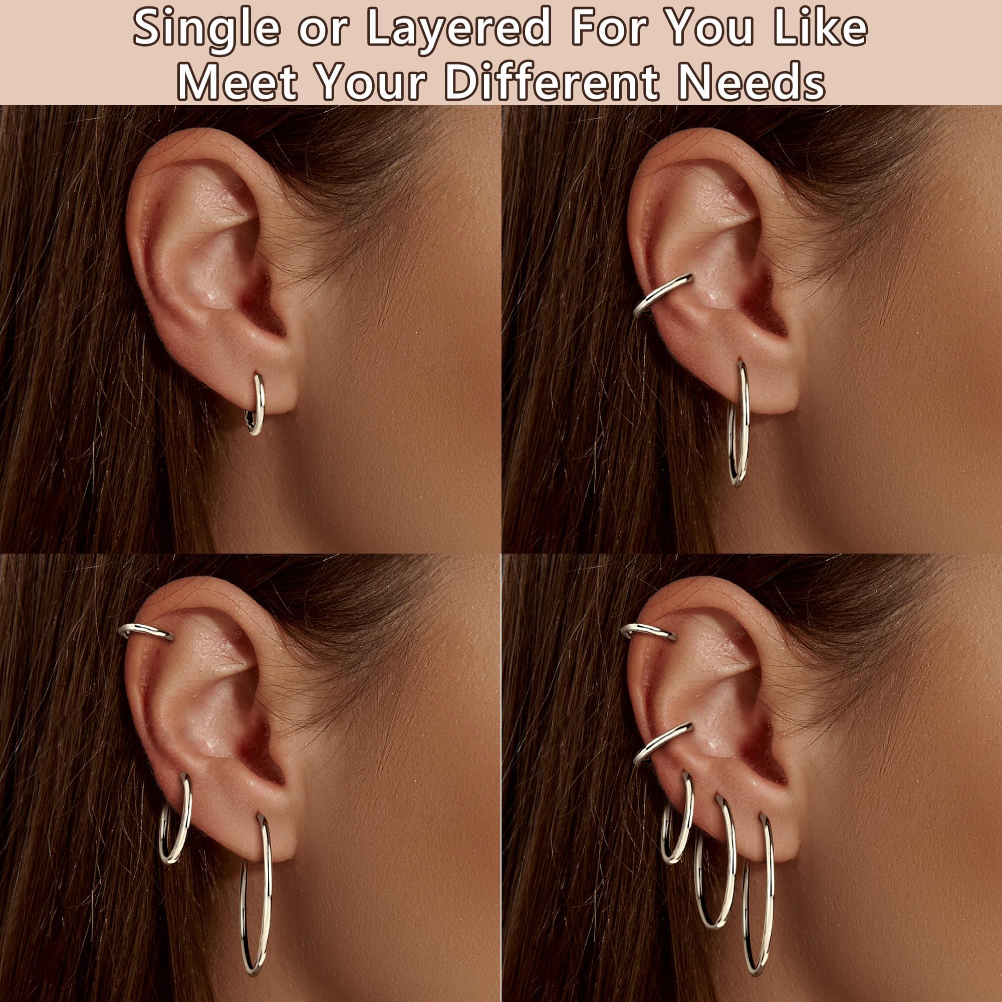 FUNRUN JEWELRY silver hoop earrings with secure clasp for easy wearing