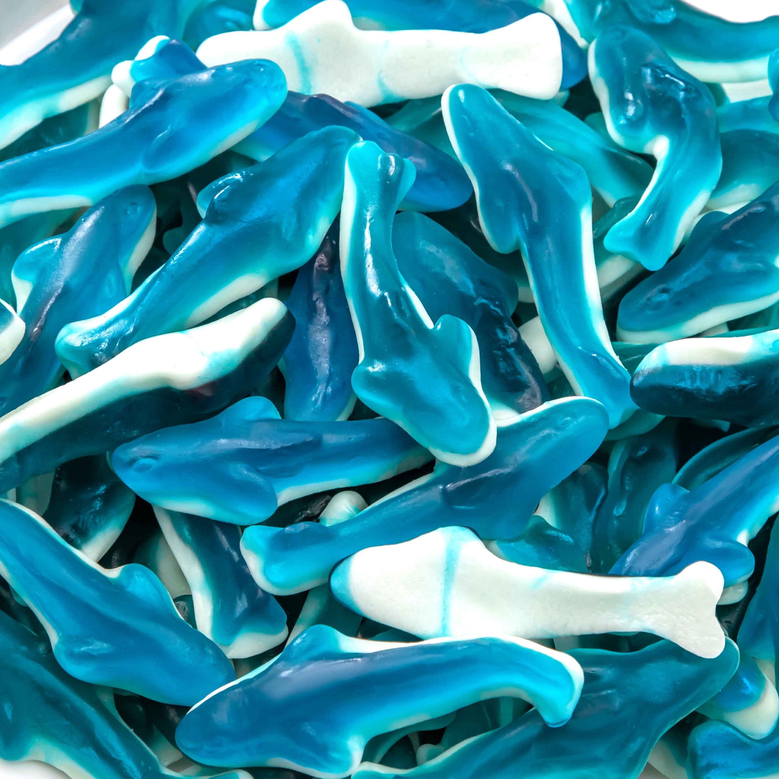 FUNTASTY Blue Sharks gummies in a bag, ideal for sea-themed party favors and gifting.