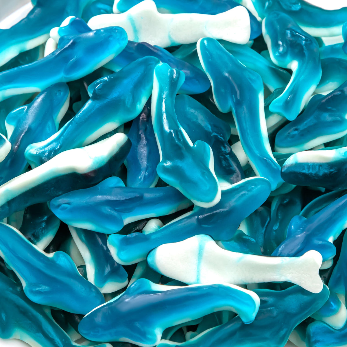 FUNTASTY Blue Sharks gummies in a bag, ideal for sea-themed party favors and gifting.