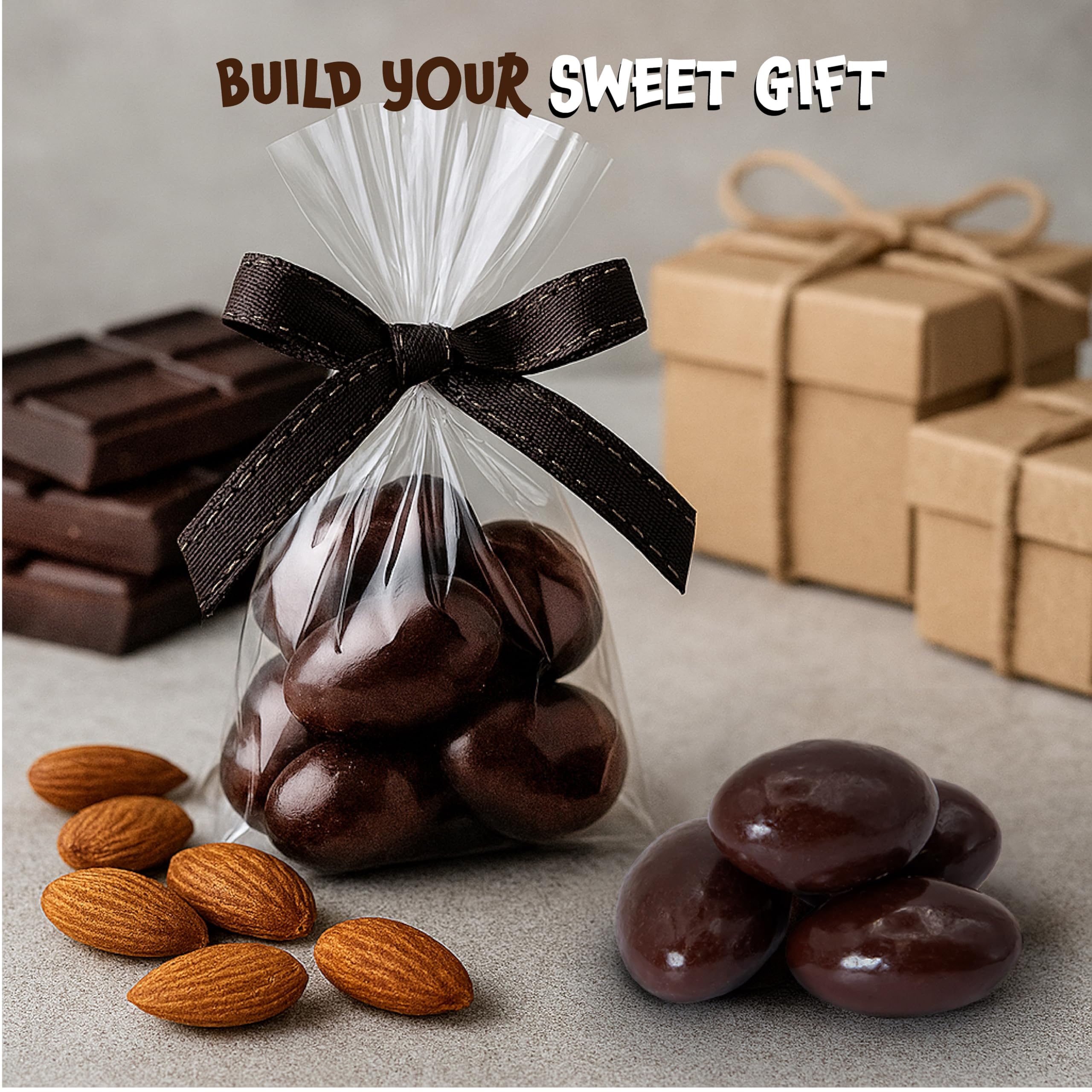 FUNTASTY gift jar of chocolate almonds for an elegant host gift