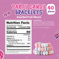 Pastel bead bracelets with pink candy for party favors and decor.