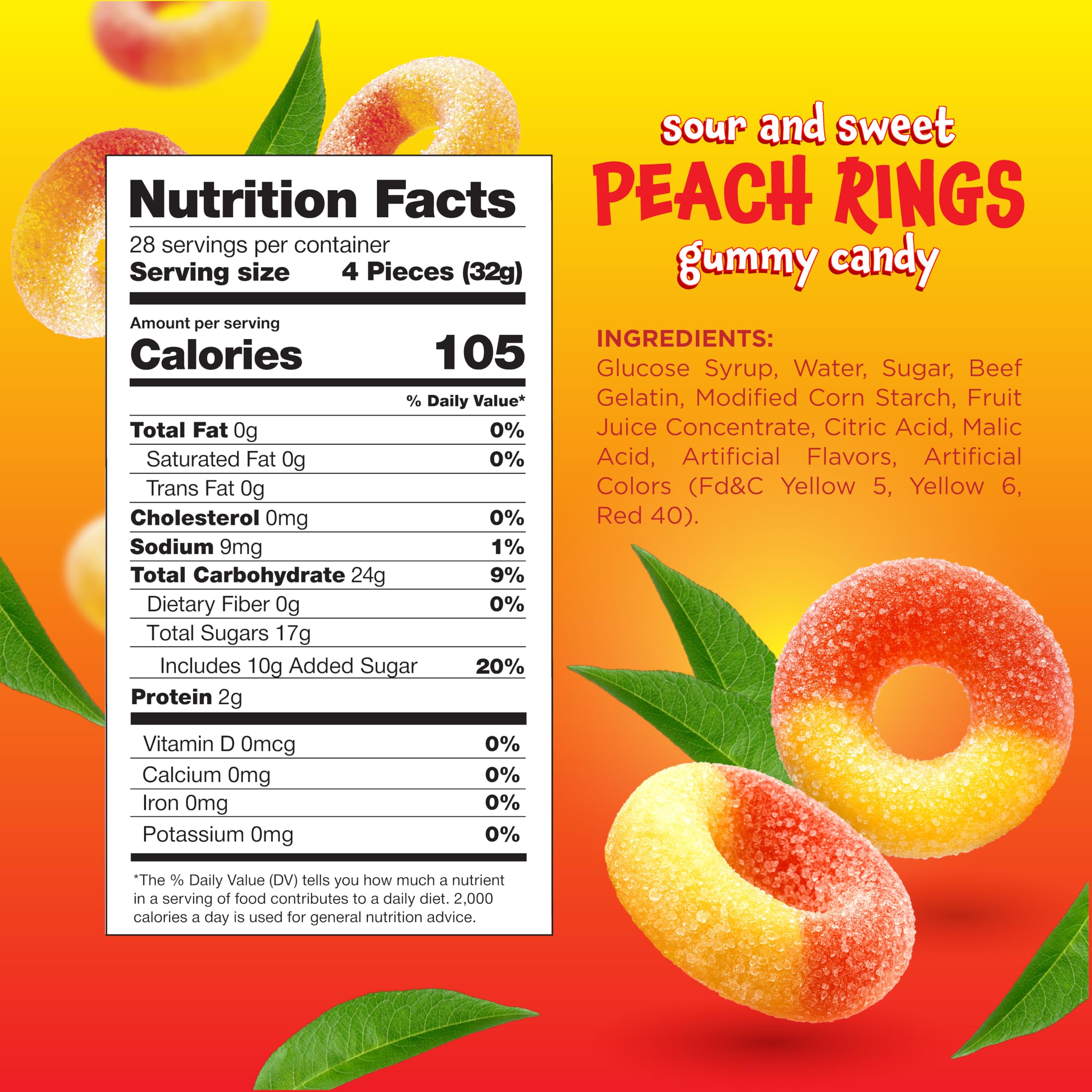 FUNTASTY Peach Rings sugar-dusted close-up showing sparkling coating