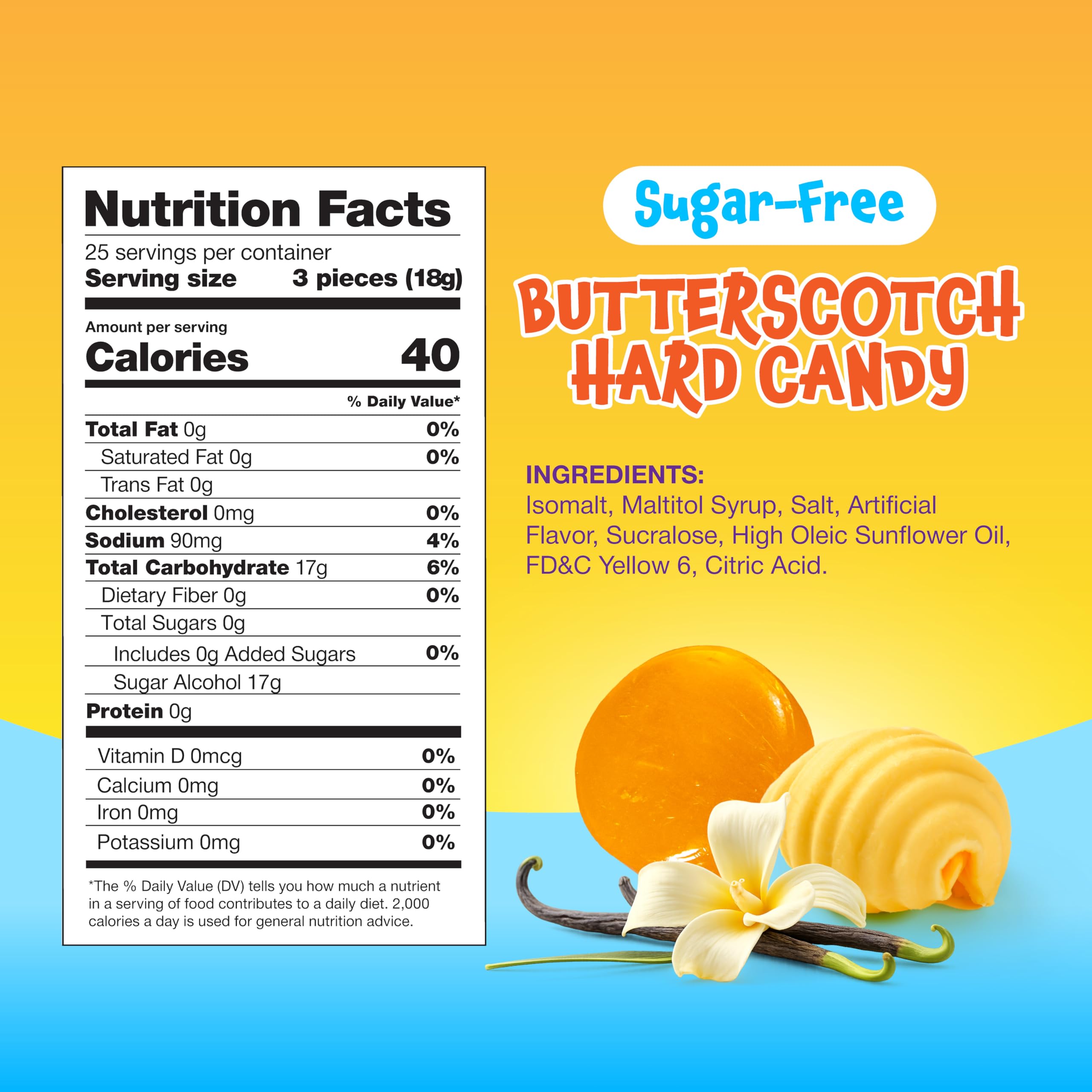 FUNTASTY sugar-free butterscotch piece closeup showcases smooth texture and lasting flavor.
