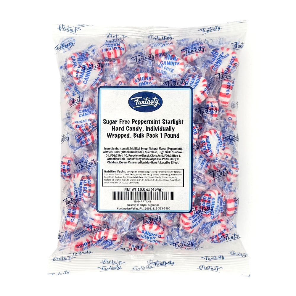 Hostess display of FUNTASTY Starlight Mints as a sugar-free option for gatherings.