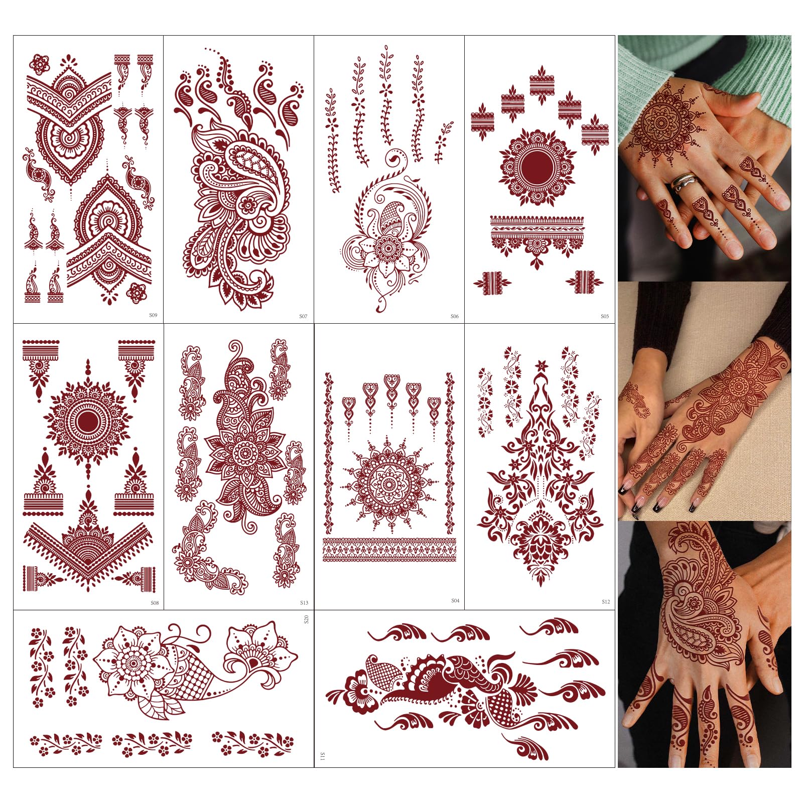 FUNTATTOO brown henna sheets with lace patterns for stylish skin art.