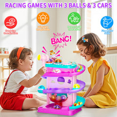 Funwee 2-in-1 racing car launch shows cars racing down ramp