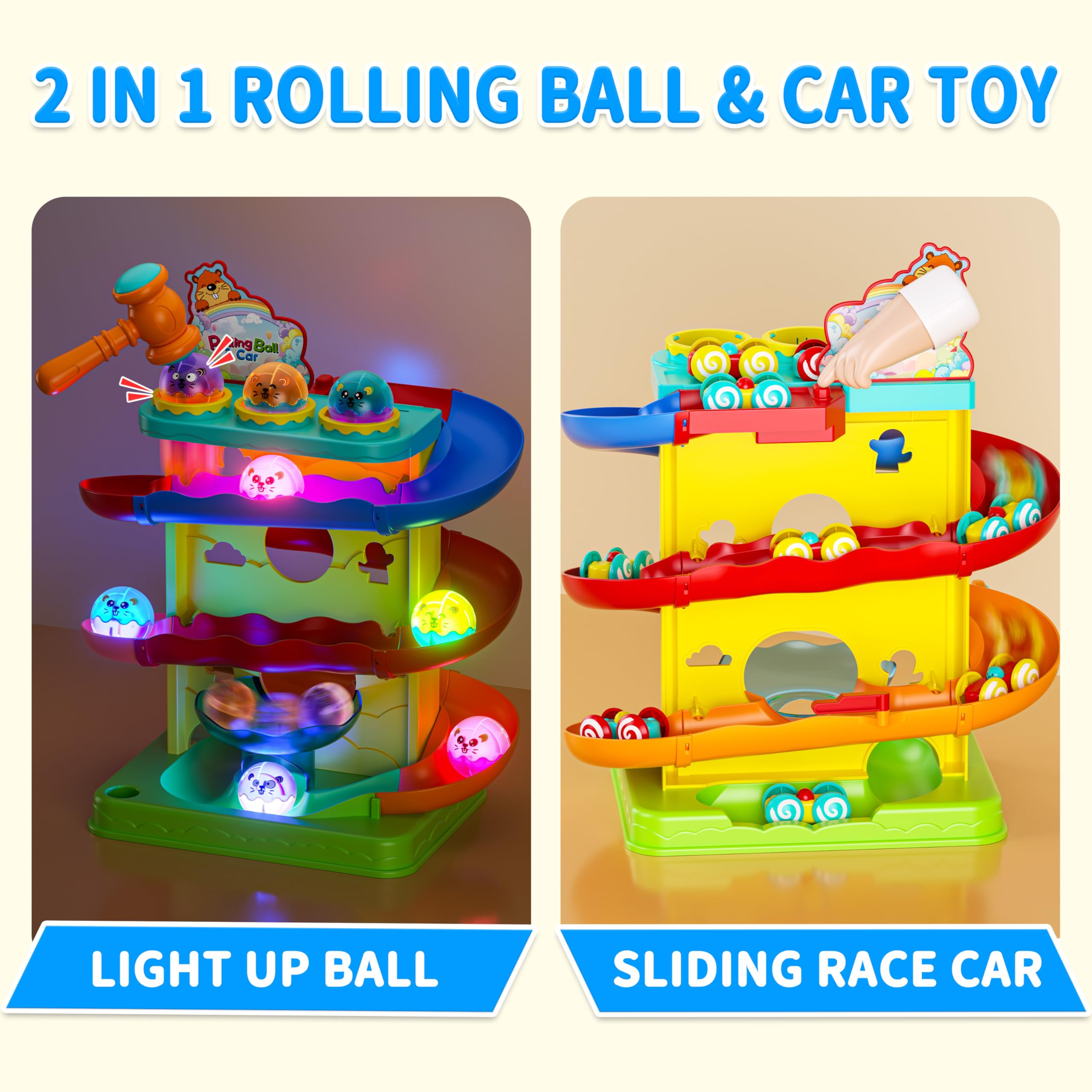 Funwee racing cars on ramp – front view highlighting fast chase and tracking skills