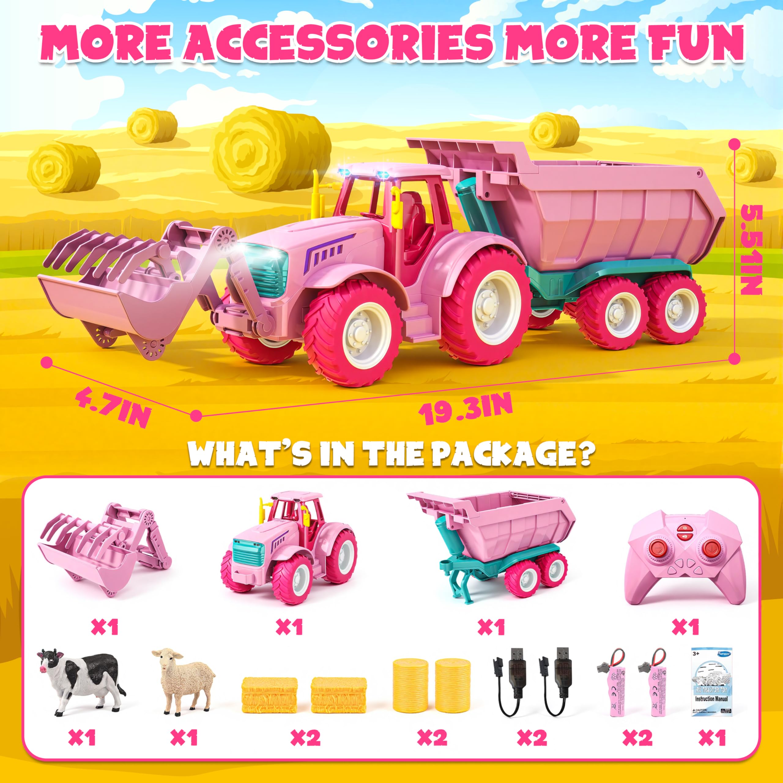 Funwee RC tractor lights and sounds for engaging day and night play