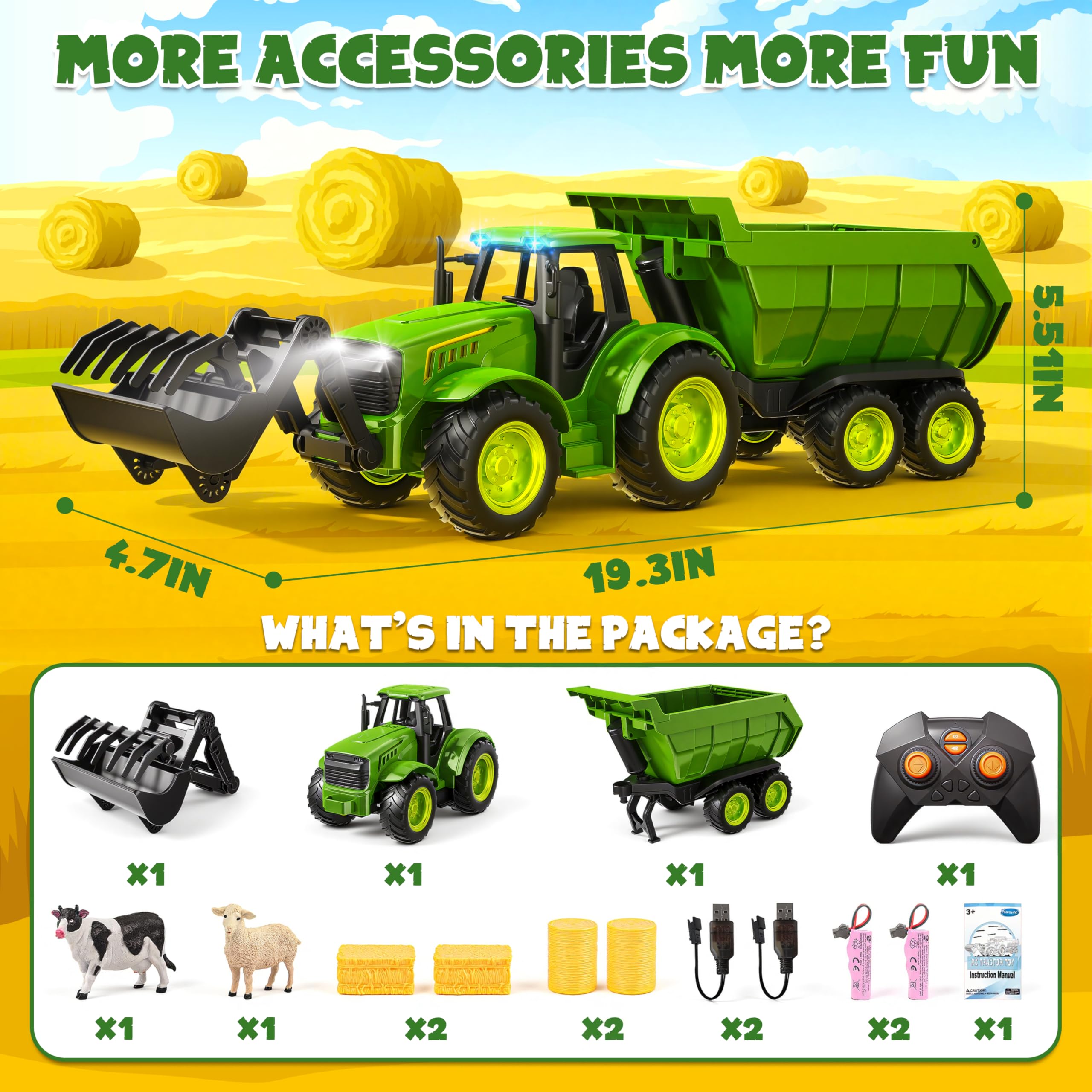 Funwee tractor features bright LED lights for lively nighttime play.