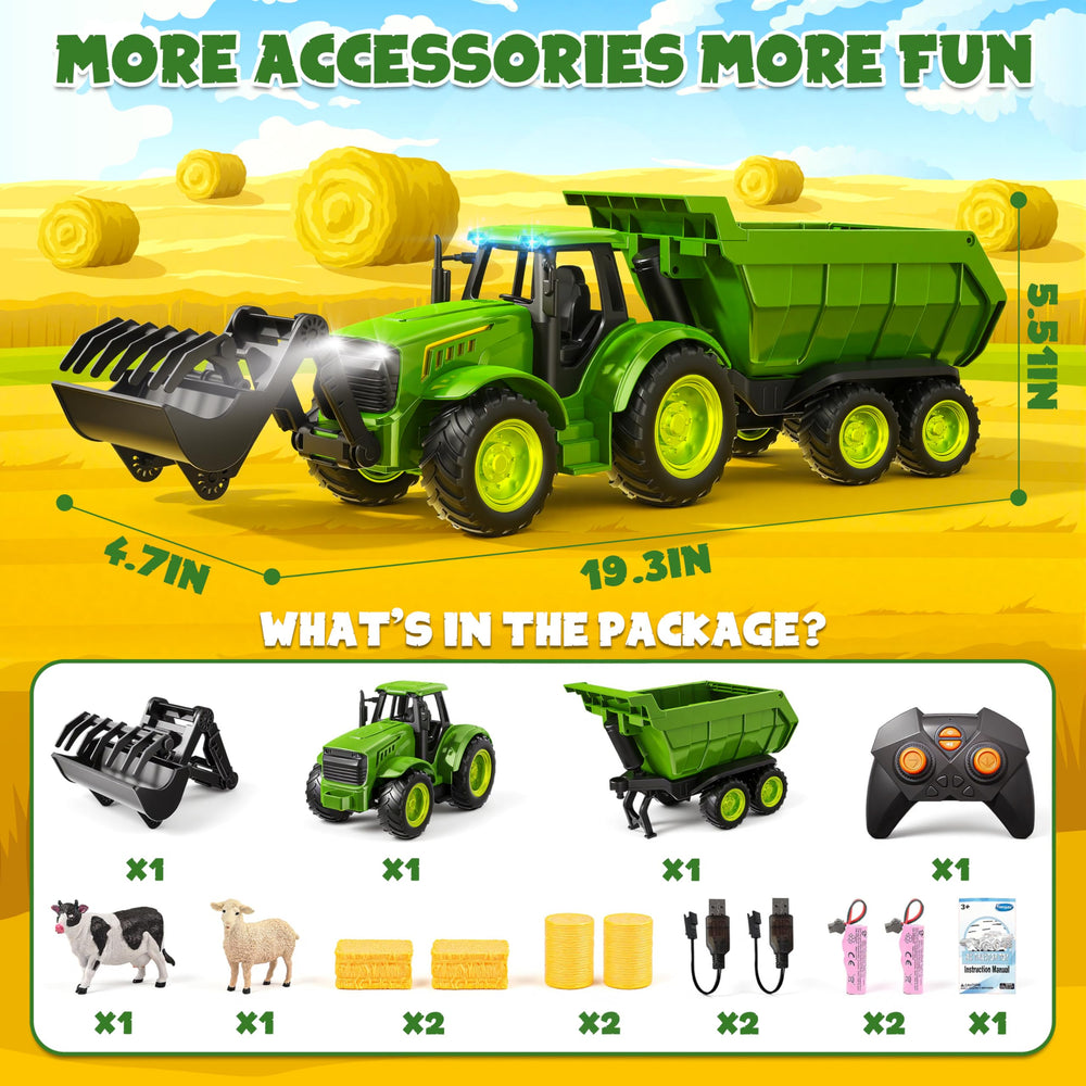 Funwee tractor features bright LED lights for lively nighttime play.
