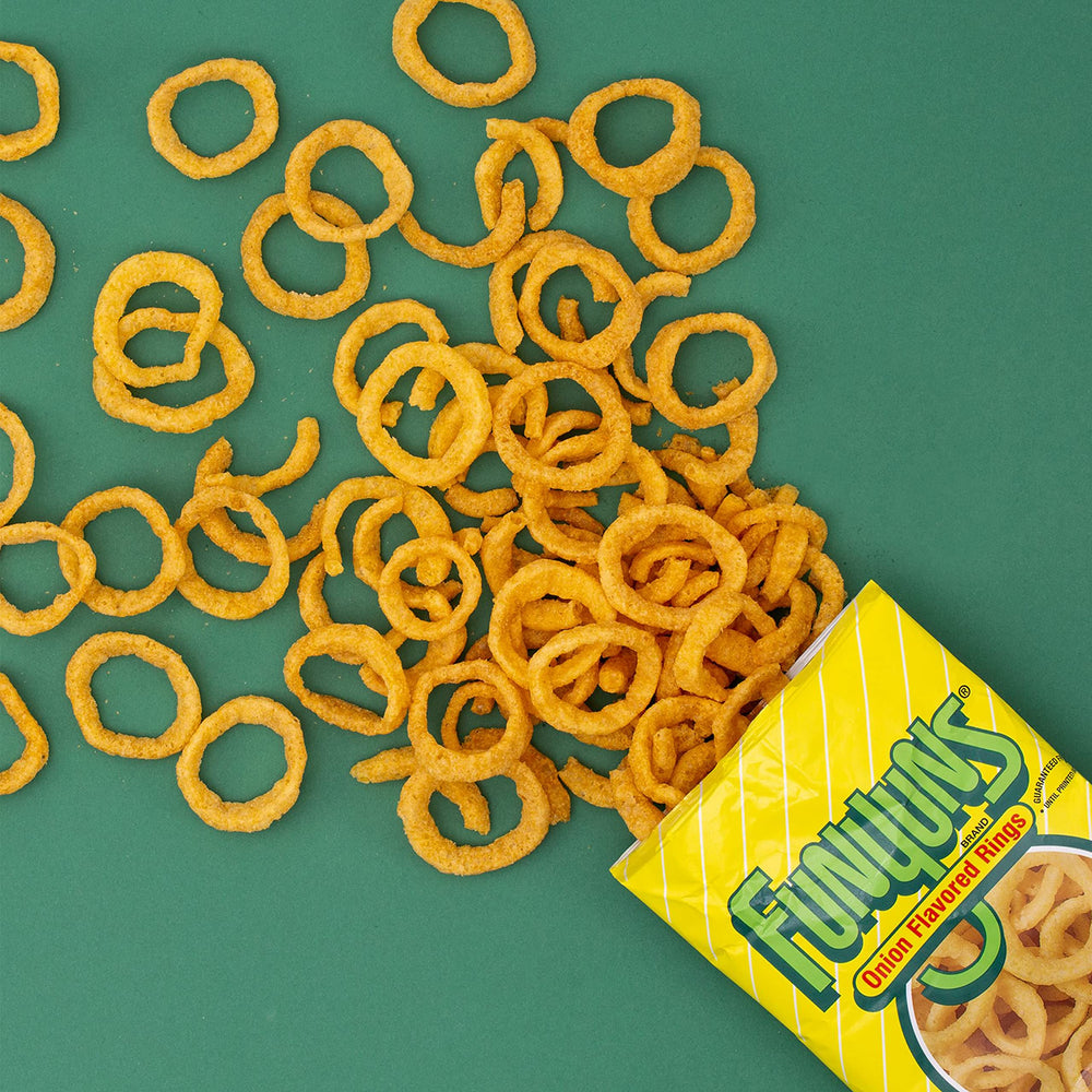 Crisp, crunchy Funyuns texture ideal for on-the-go breaks.