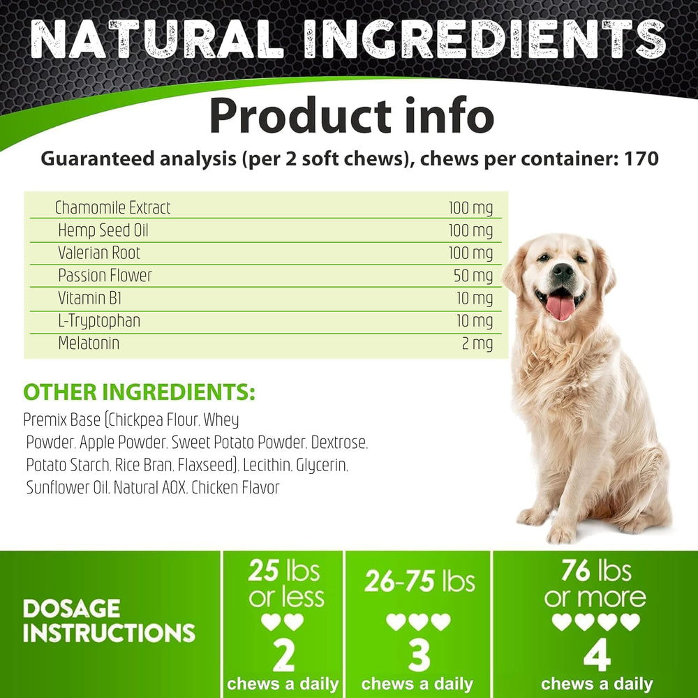 FURALAND hemp calming chews label image emphasizes USA-made quality and natural ingredients.