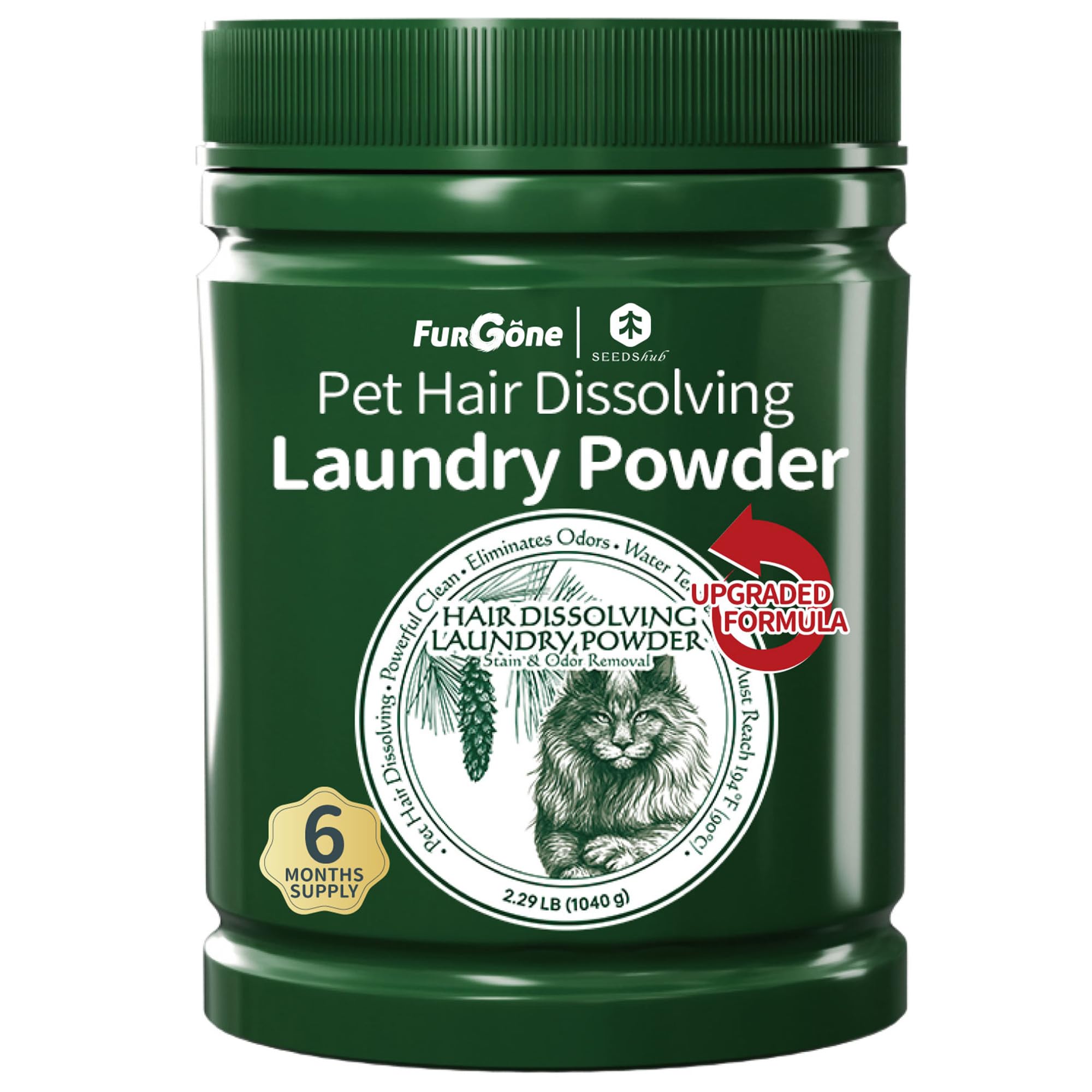 Furgone FurGone pet hair remover powder dissolves hair during wash for cleaner fabrics