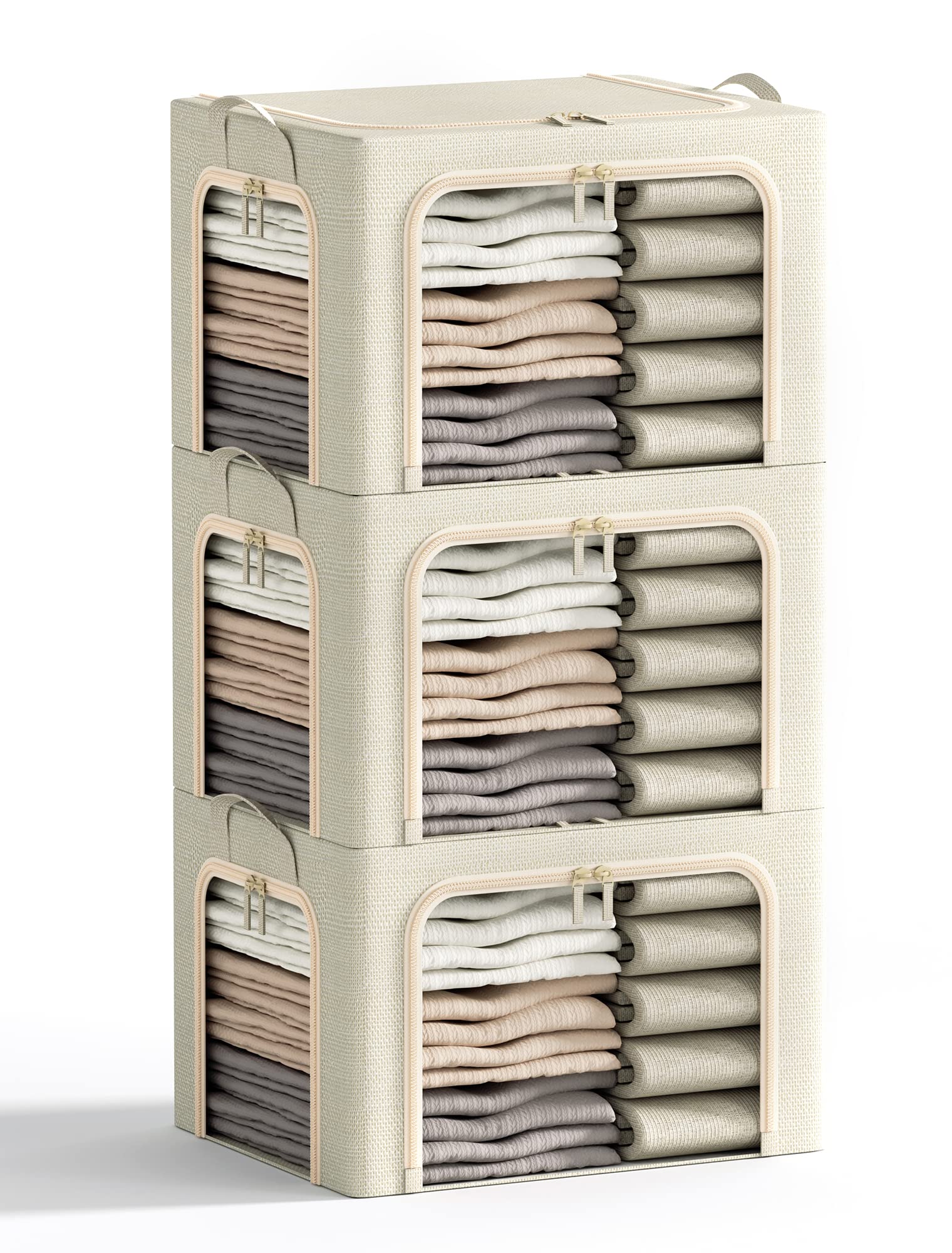 Furnhome 3-opening clothes storage bin with lid, beige, 40L for organized closet space