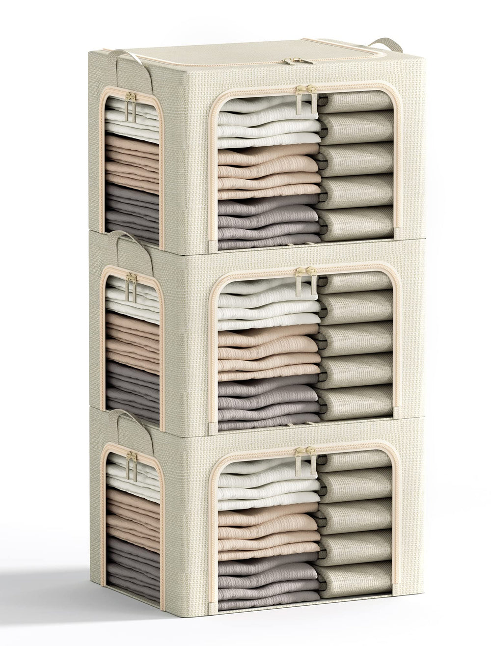 Furnhome 3-opening clothes storage bin with lid, beige, 40L for organized closet space